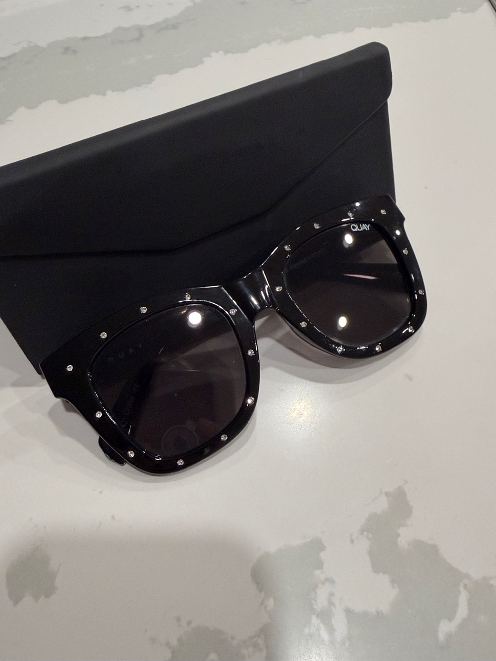 Quay Australia Black Studded Square Sunglasses